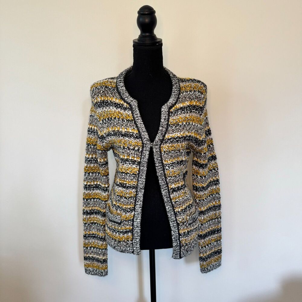 Banana Republic Chartreuse Tweed Sweater Jacket Size Medium - Picture 2 of 8